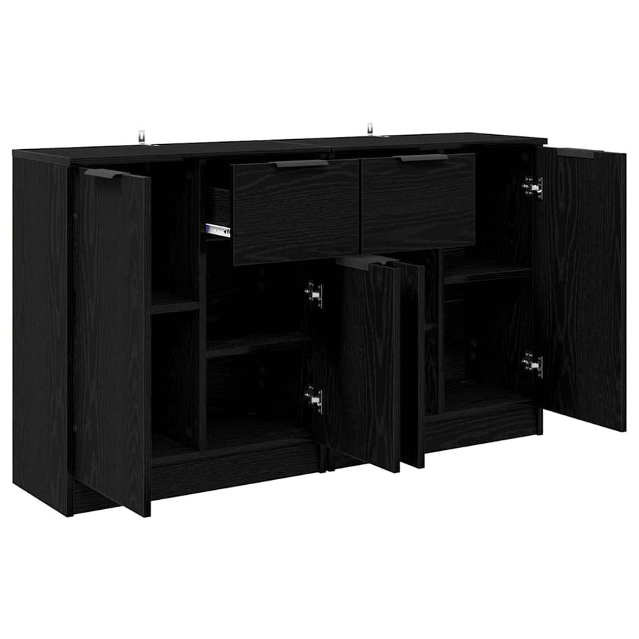 Dressoirs 2 pcs Zwart Eiken 60 x 30 x 70 cm Bewerkt hout