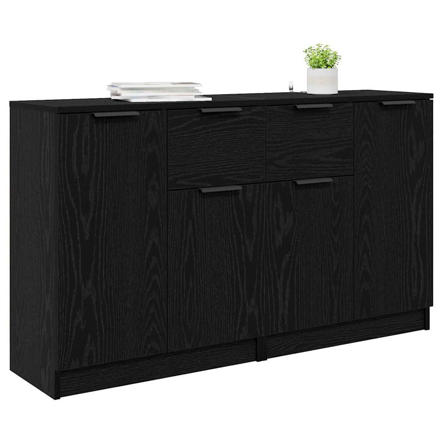 Dressoirs 2 pcs Zwart Eiken 60 x 30 x 70 cm Bewerkt hout