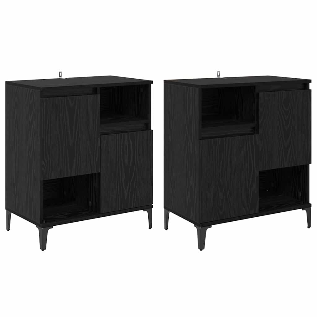 Dressoirs 2 pcs Zwart Eiken 60 x 35 x 70 cm Bewerkt hout