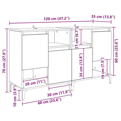 Dressoirs 2 pcs Zwart Eiken 60 x 35 x 70 cm Bewerkt hout