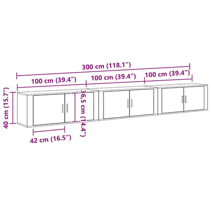 Wandtv-kast Set 3 pcs Zwart Eiken 100 x 34,5 x 40 cm