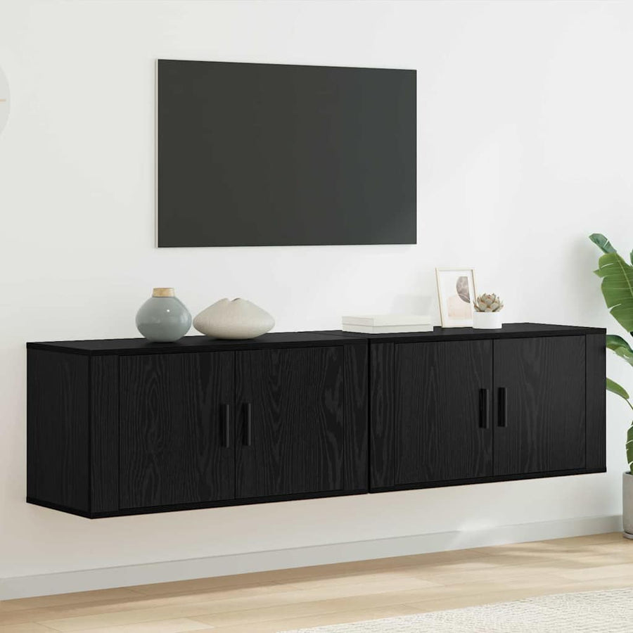 Wandtv-kast Set 2 pcs Zwart Eiken 80 x 34,5 x 40 cm