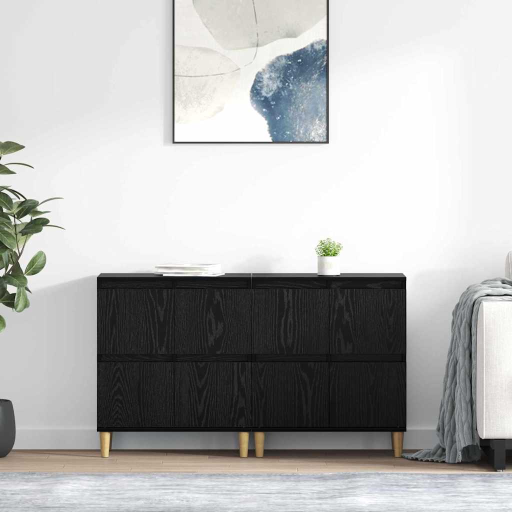 Dressoirs 2 pcs Zwart Eiken 60 x 35 x 70 cm Bewerkt hout