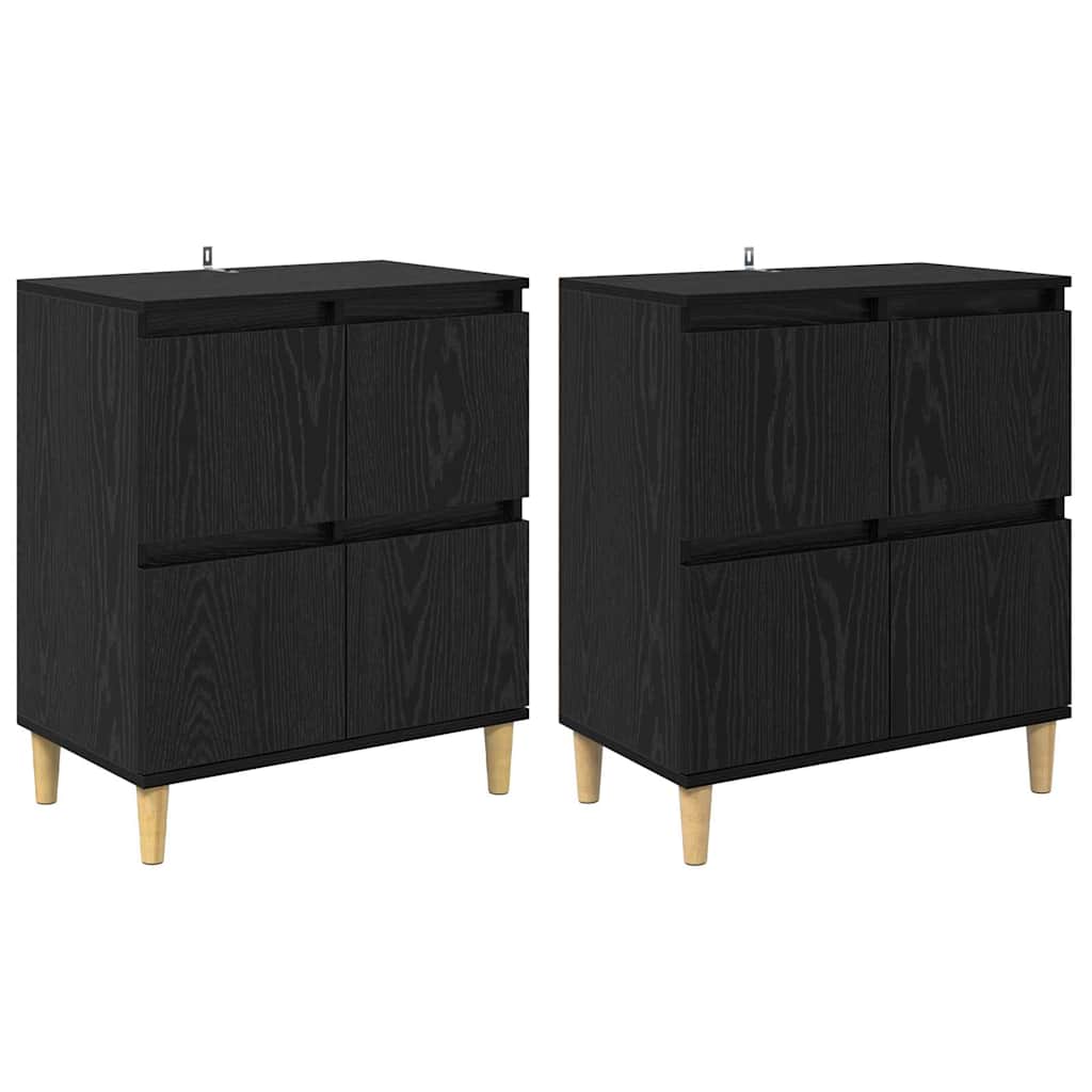 Dressoirs 2 pcs Zwart Eiken 60 x 35 x 70 cm Bewerkt hout