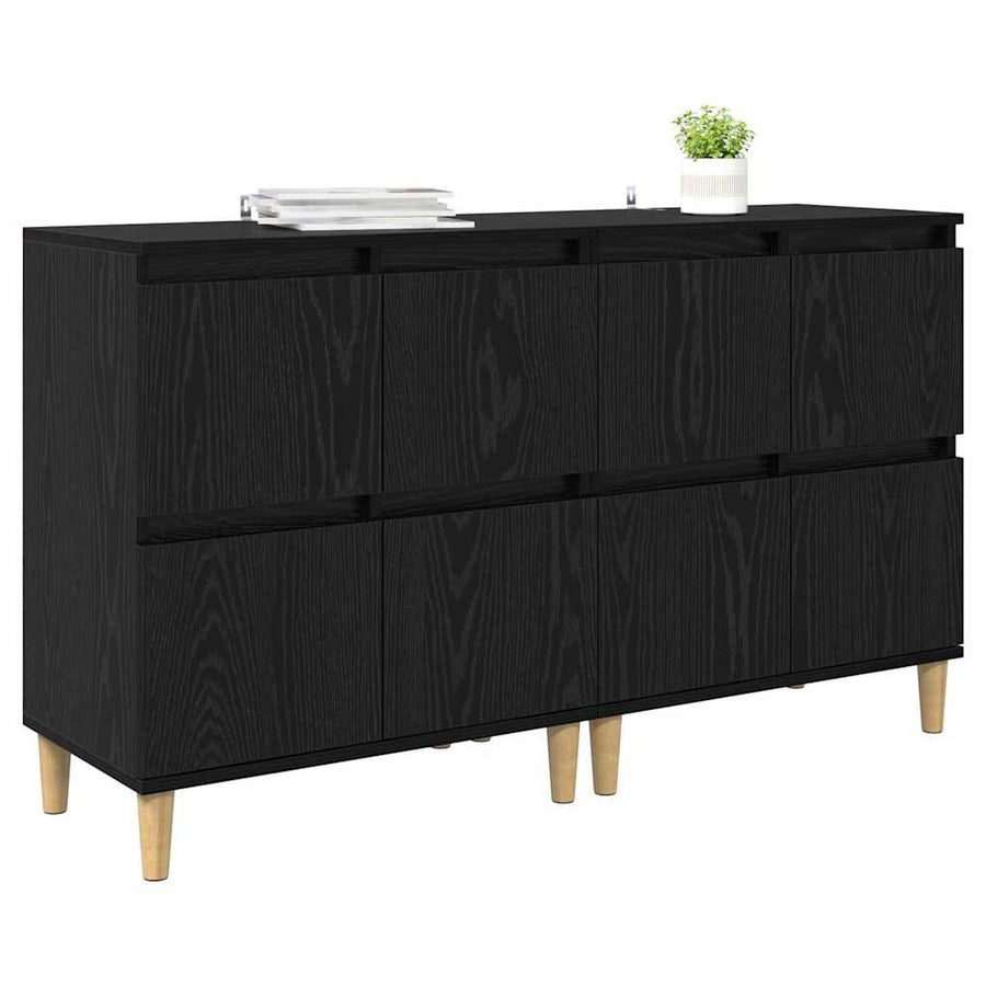 Dressoirs 2 pcs Zwart Eiken 60 x 35 x 70 cm Bewerkt hout