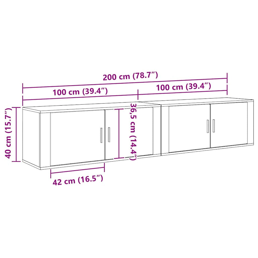 Wandtv-kast Set 2 pcs Zwart Eiken 100 x 34,5 x 40 cm