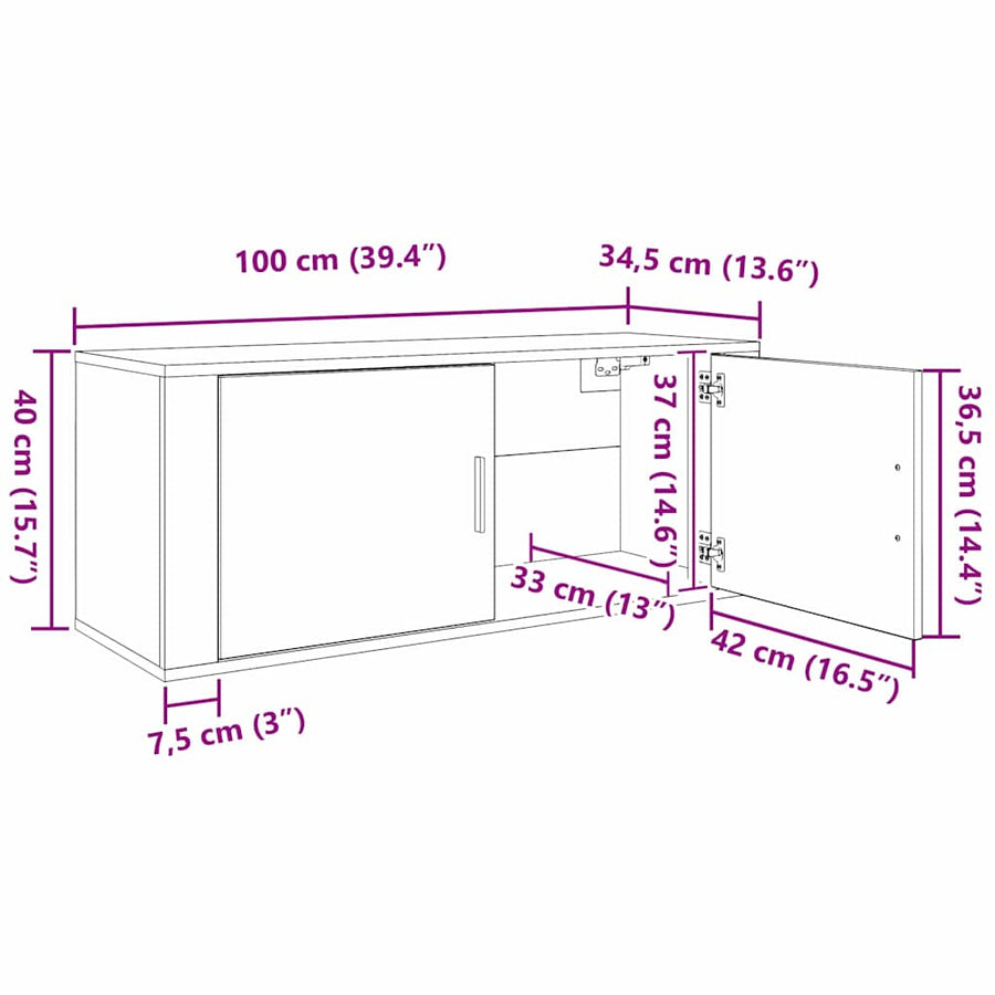 Wandtv-kast Set 2 pcs Zwart Eiken 100 x 34,5 x 40 cm