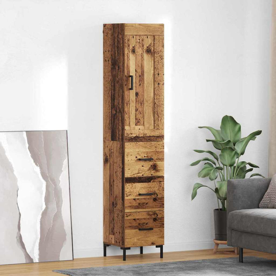 Highboard met lade Oud Hout 34,5 x 34 x 180 cm Bewerkt hout