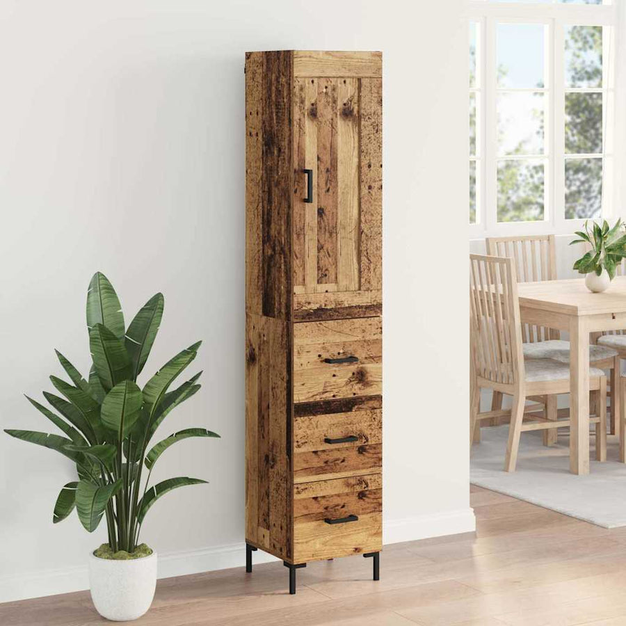 Highboard met lade Oud Hout 34,5 x 34 x 180 cm Bewerkt hout