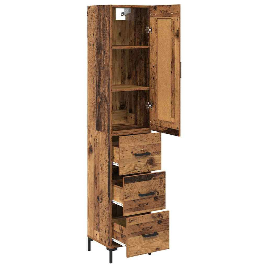 Highboard met lade Oud Hout 34,5 x 34 x 180 cm Bewerkt hout