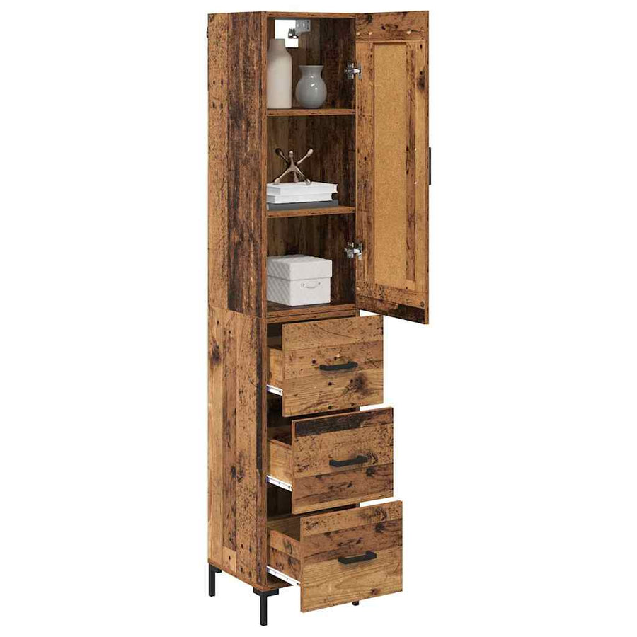 Highboard met lade Oud Hout 34,5 x 34 x 180 cm Bewerkt hout
