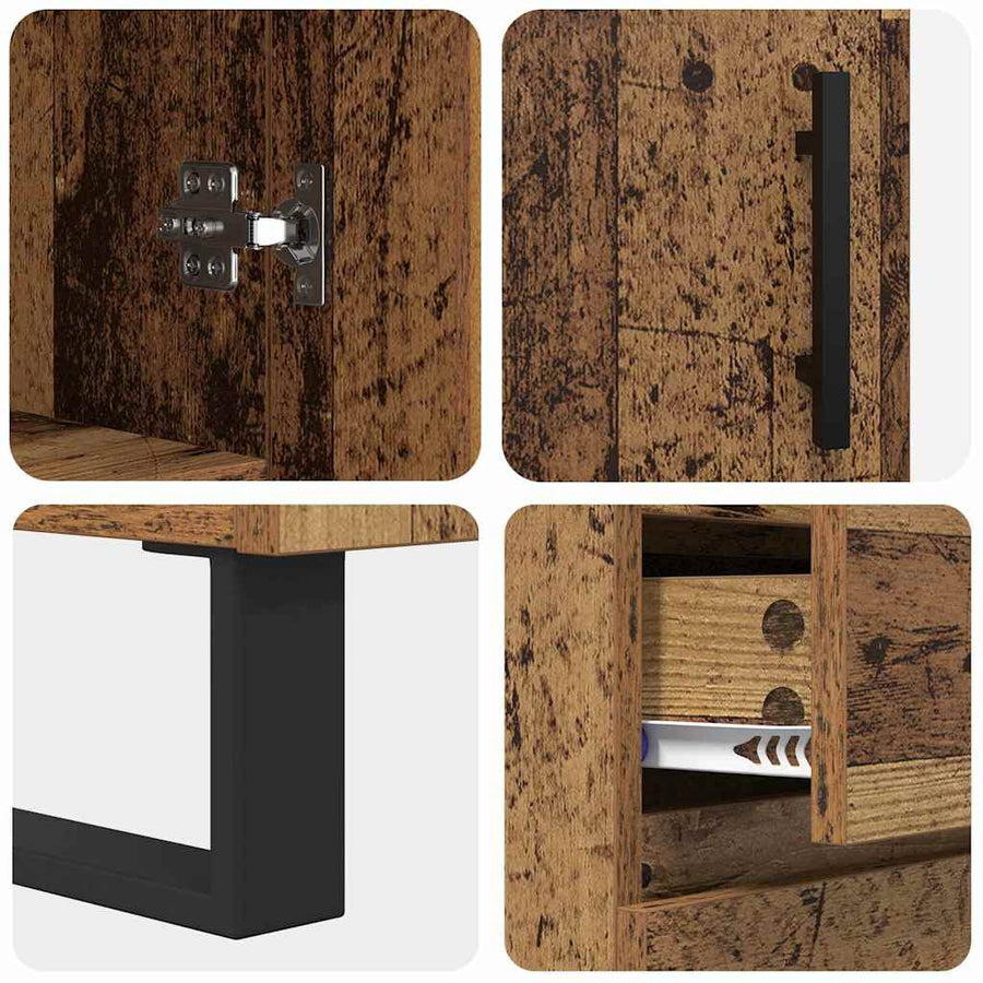 Hoge kast met lade 2 pcs Oud Hout Geengineerd Hout en Glas