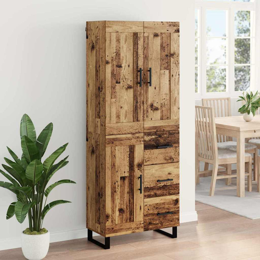 Hoge kast met lade 2 pcs Oud Hout Geengineerd Hout en Glas