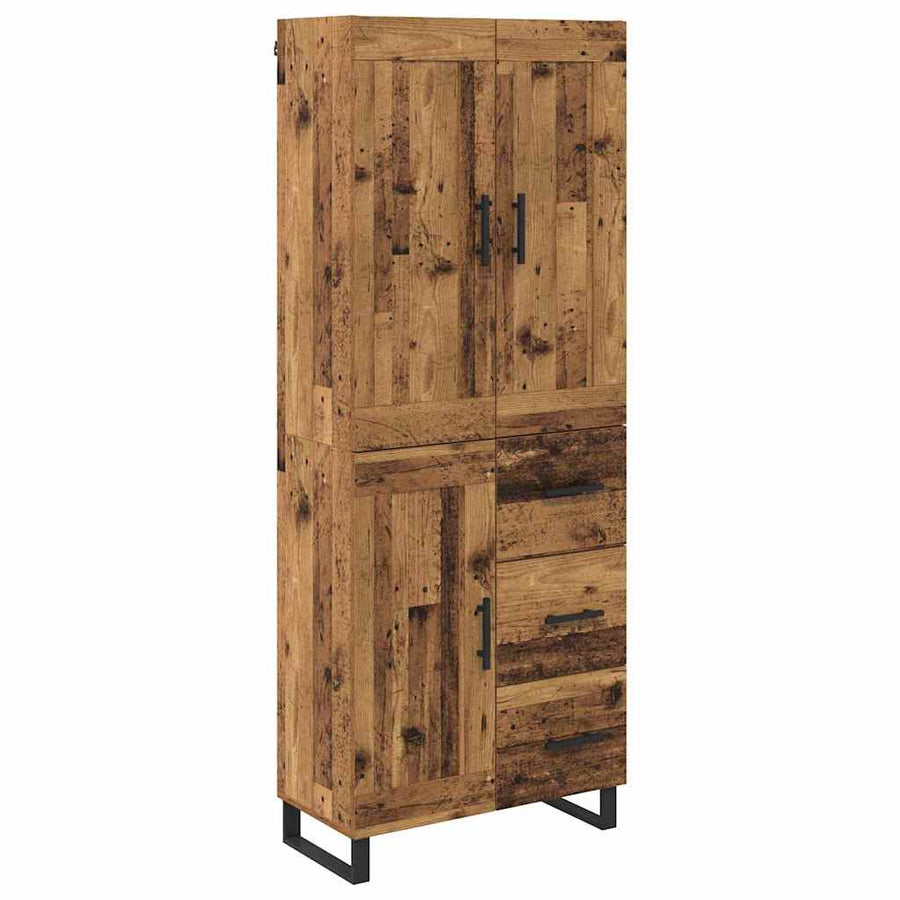 Hoge kast met lade 2 pcs Oud Hout Geengineerd Hout en Glas