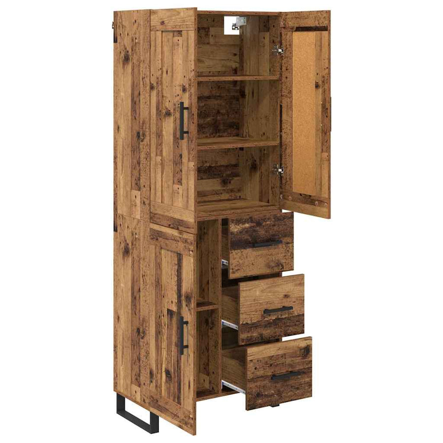 Hoge kast met lade 2 pcs Oud Hout Geengineerd Hout en Glas