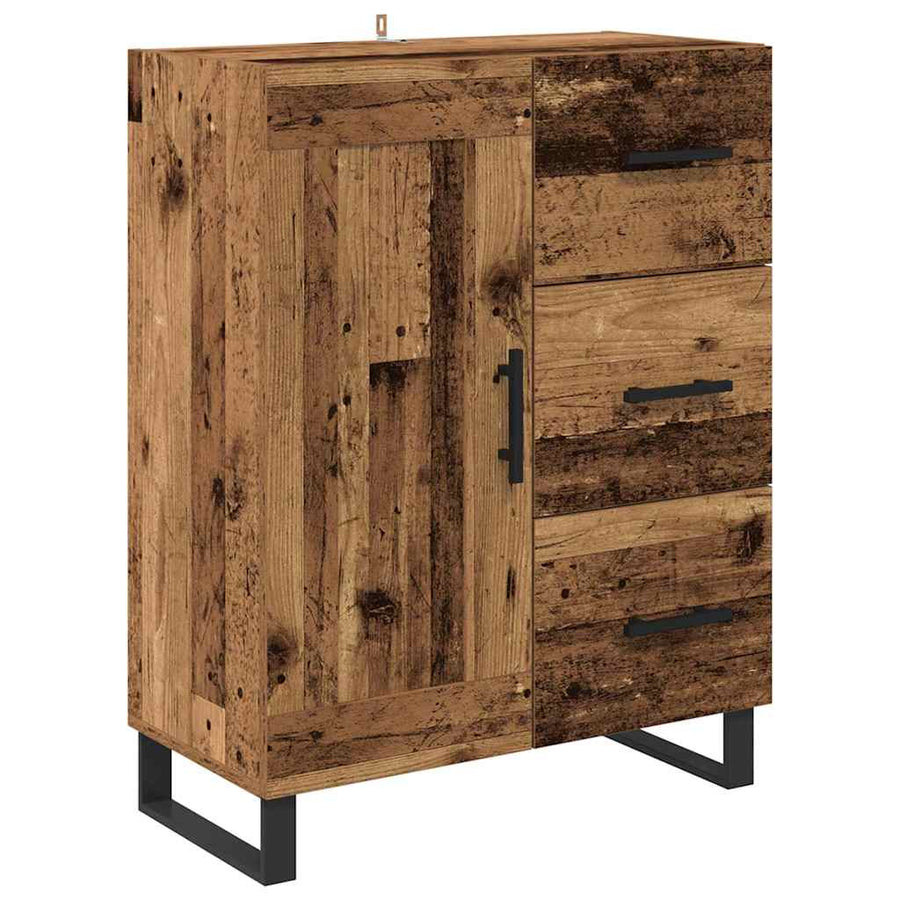 Hoge kast met lade 2 pcs Oud Hout Geengineerd Hout en Glas