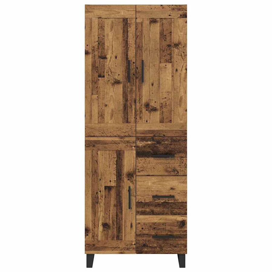 Hoge kast met lade 2 pcs Oud Hout Geengineerd Hout en Glas