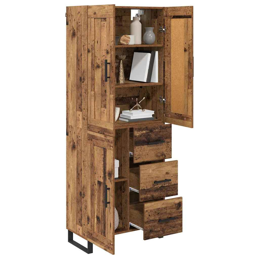 Hoge kast met lade 2 pcs Oud Hout Geengineerd Hout en Glas