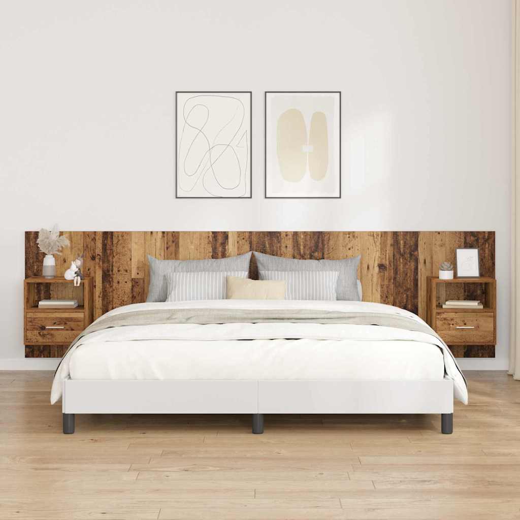 Hoofdbord Met Kast met lade 3 pcs Oud Hout Bewerkt hout