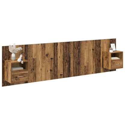 Hoofdbord Met Kast met lade 3 pcs Oud Hout Bewerkt hout