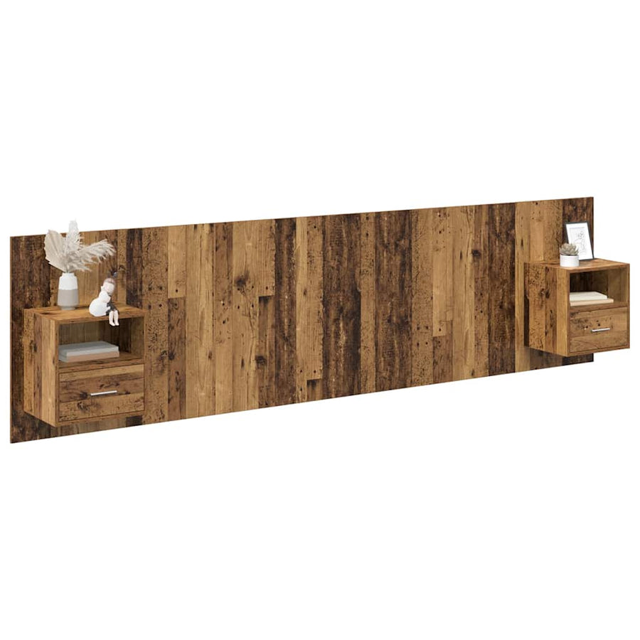 Hoofdbord Met Kast met lade 3 pcs Oud Hout Bewerkt hout