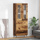 Tall storage cabinet with shelf and drawer, 2 pieces, antique treated wood