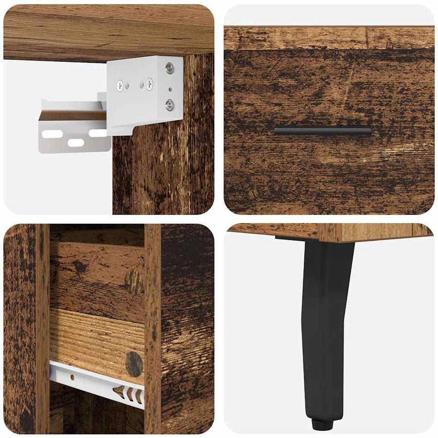 Highboard met lade 2 pcs Oud Hout Geengineerd Hout en Glas