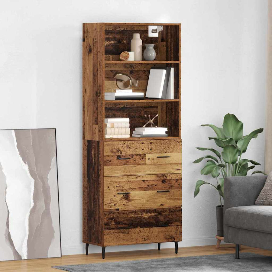 Highboard met lade 2 pcs Oud Hout Geengineerd Hout en Glas