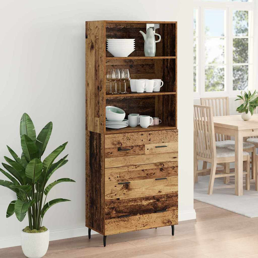 Highboard met lade 2 pcs Oud Hout Geengineerd Hout en Glas