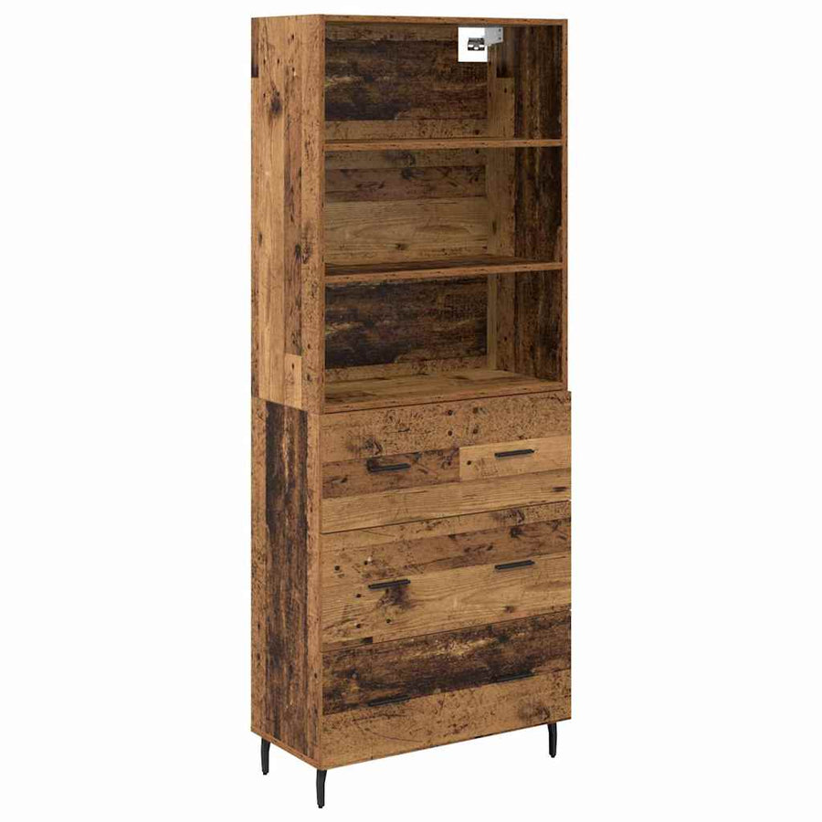 Highboard met lade 2 pcs Oud Hout Geengineerd Hout en Glas