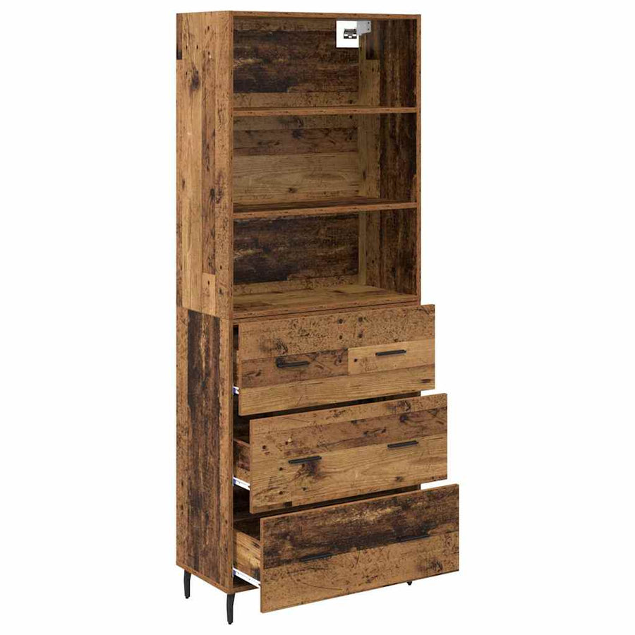Highboard met lade 2 pcs Oud Hout Geengineerd Hout en Glas
