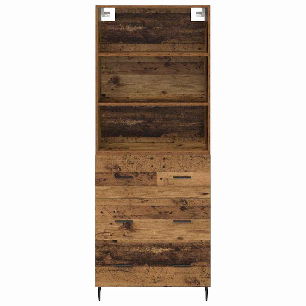 Highboard met lade 2 pcs Oud Hout Geengineerd Hout en Glas