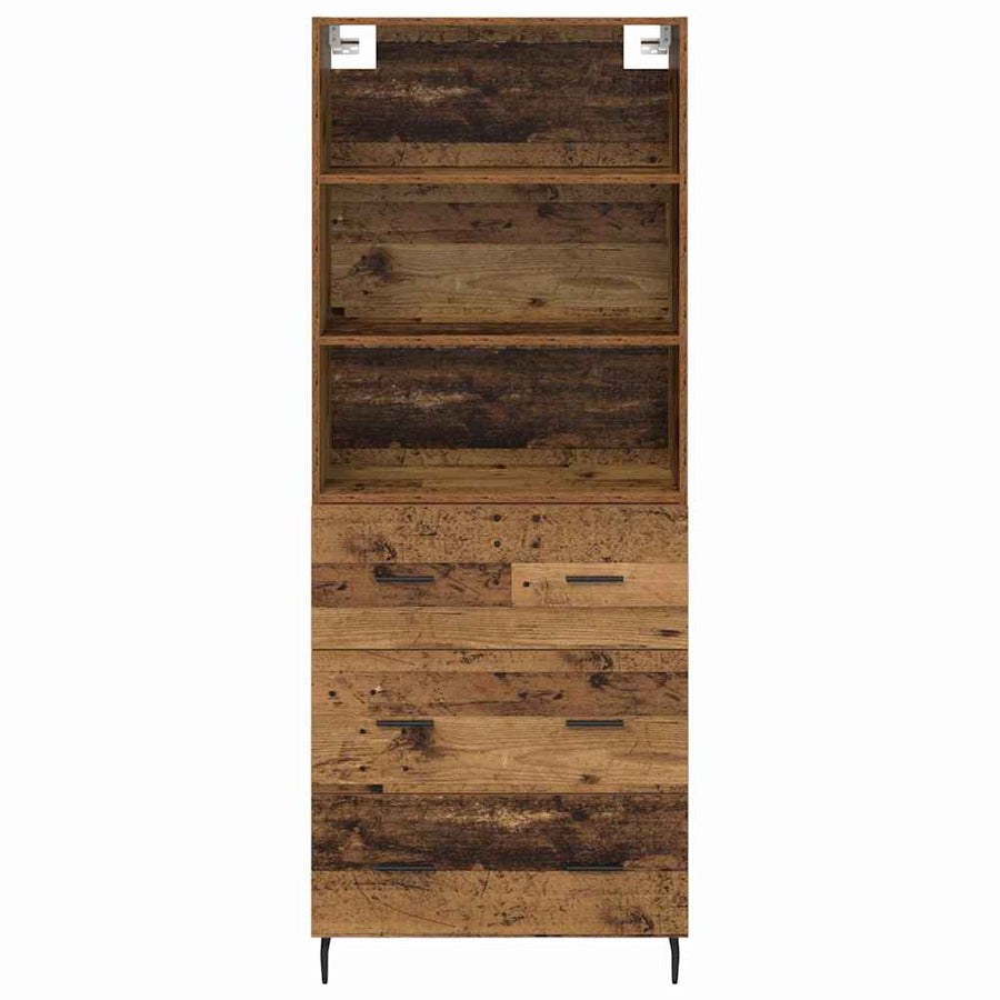 Highboard met lade 2 pcs Oud Hout Geengineerd Hout en Glas
