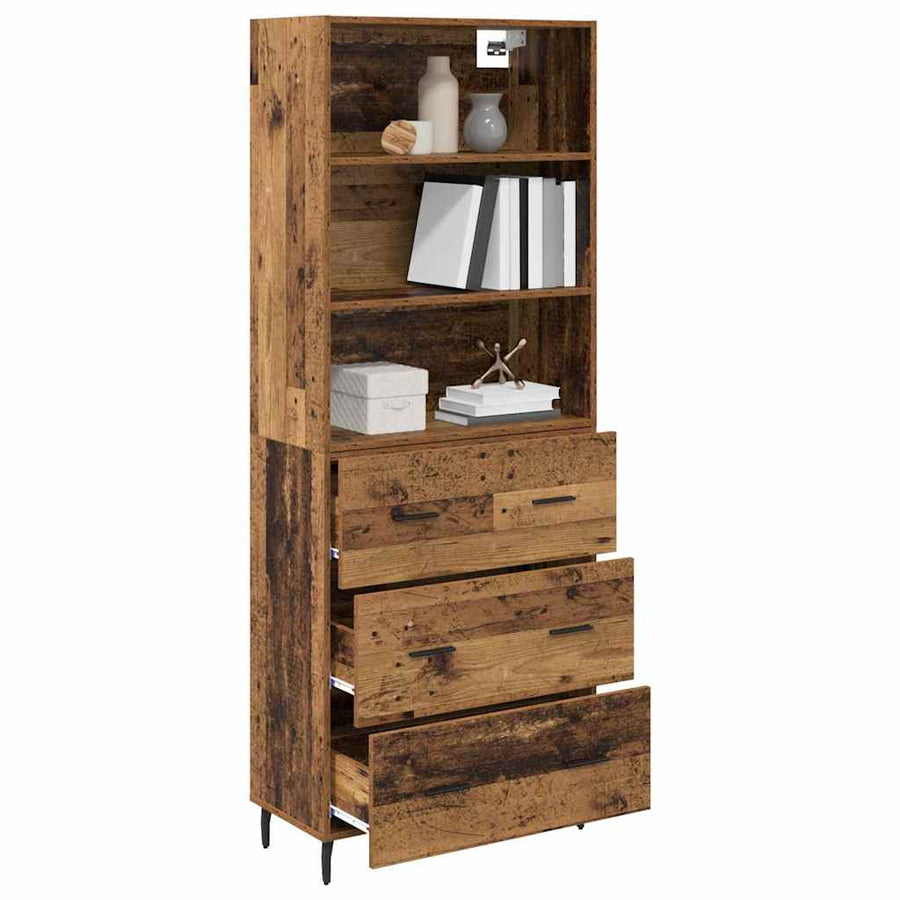 Highboard met lade 2 pcs Oud Hout Geengineerd Hout en Glas
