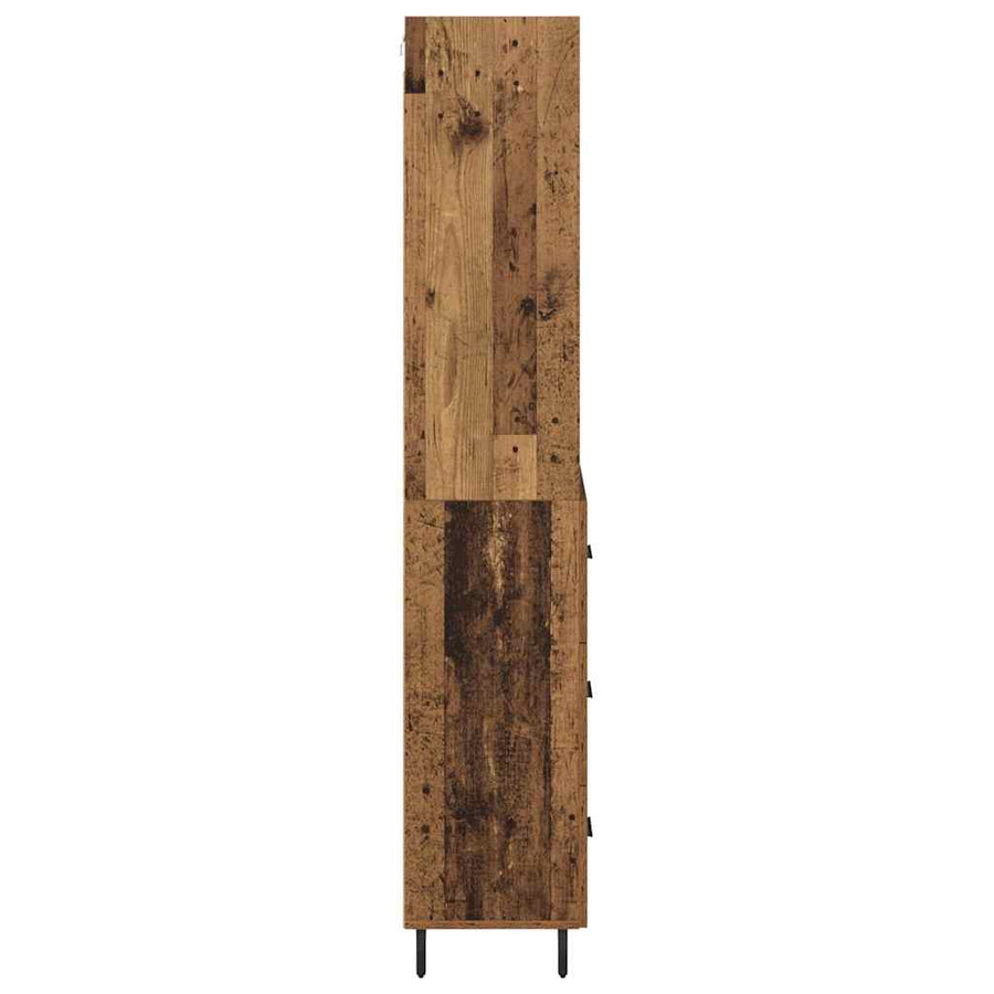 Highboard met lade 2 pcs Oud Hout Geengineerd Hout en Glas