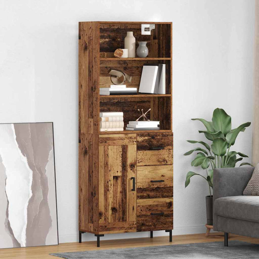 Hoge kast met lade Oud Hout 69,5 x 32,5 x 180 cm Bewerkt hout