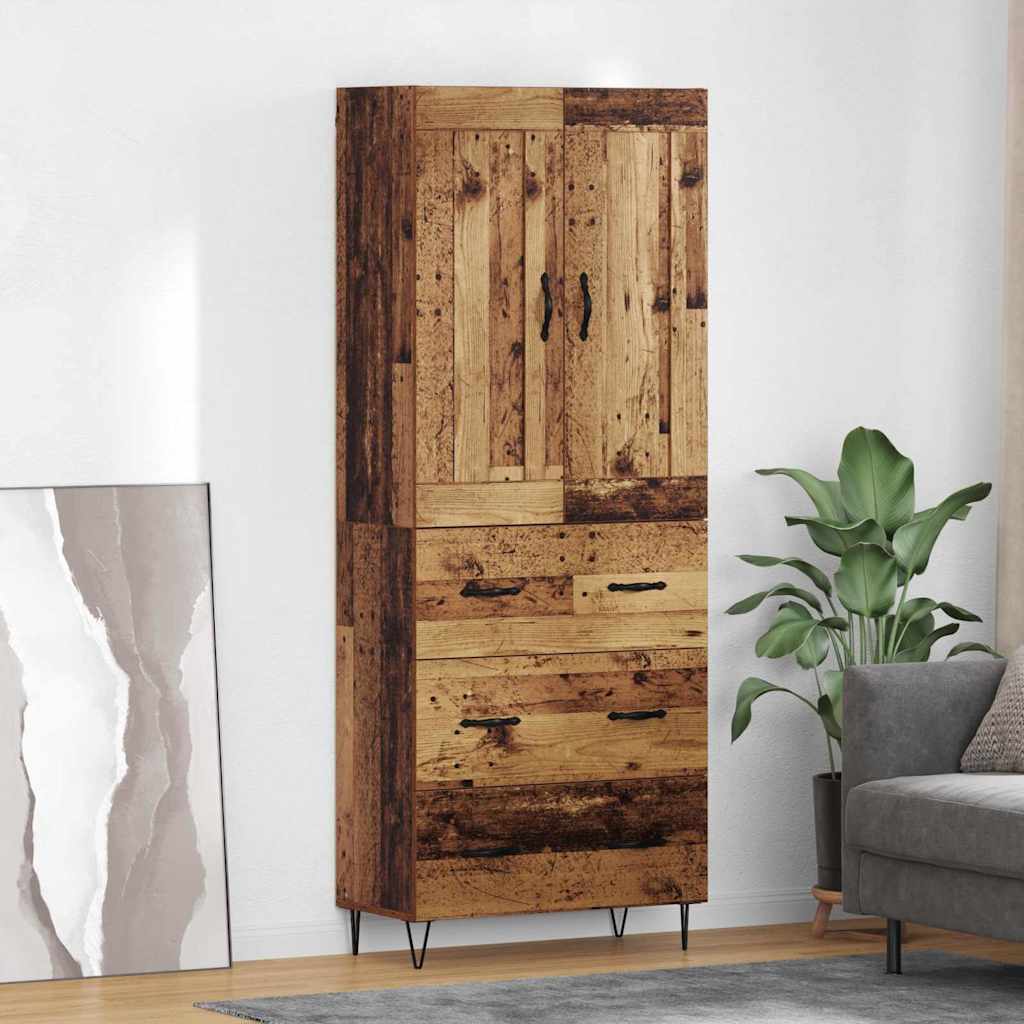 Highboard met lade Oud Hout 69,5 x 34 x 180 cm Bewerkt hout
