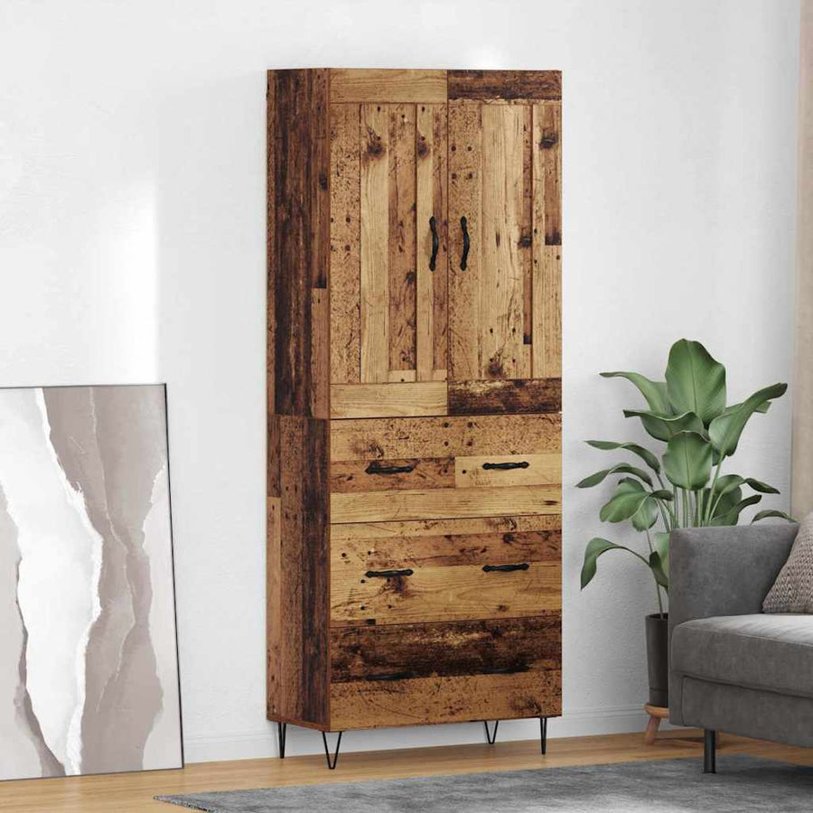 Highboard met lade Oud Hout 69,5 x 34 x 180 cm Bewerkt hout