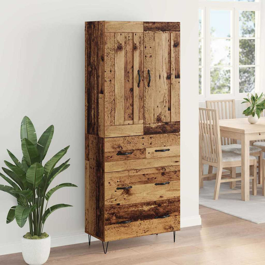 Highboard met lade Oud Hout 69,5 x 34 x 180 cm Bewerkt hout