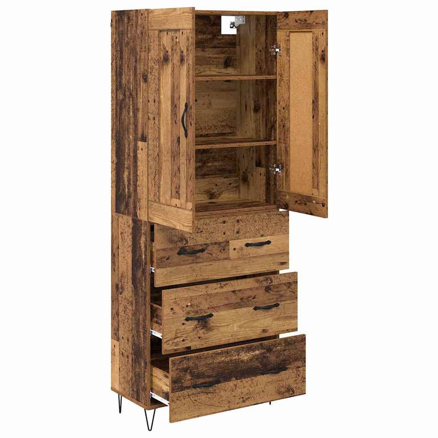 Highboard met lade Oud Hout 69,5 x 34 x 180 cm Bewerkt hout