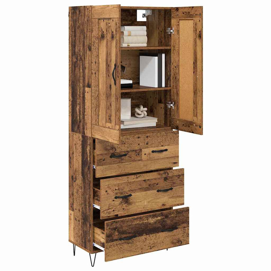 Highboard met lade Oud Hout 69,5 x 34 x 180 cm Bewerkt hout