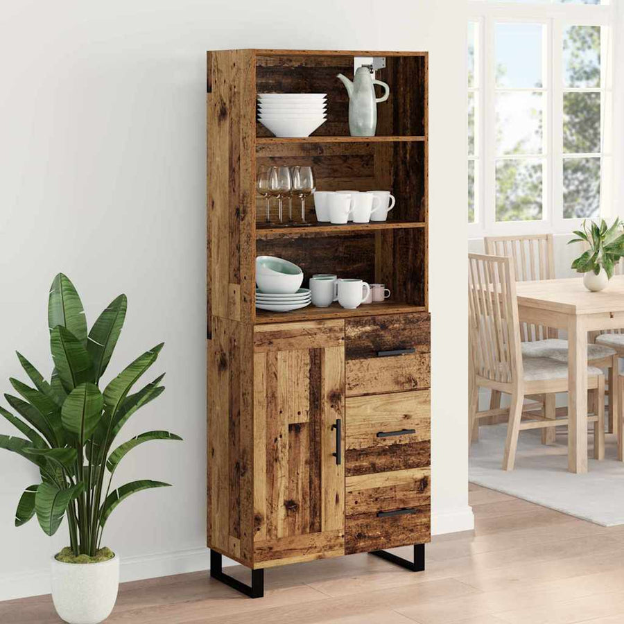 Highboard Oud hout 69,5 x 34 x 180 cm Bewerkt hout