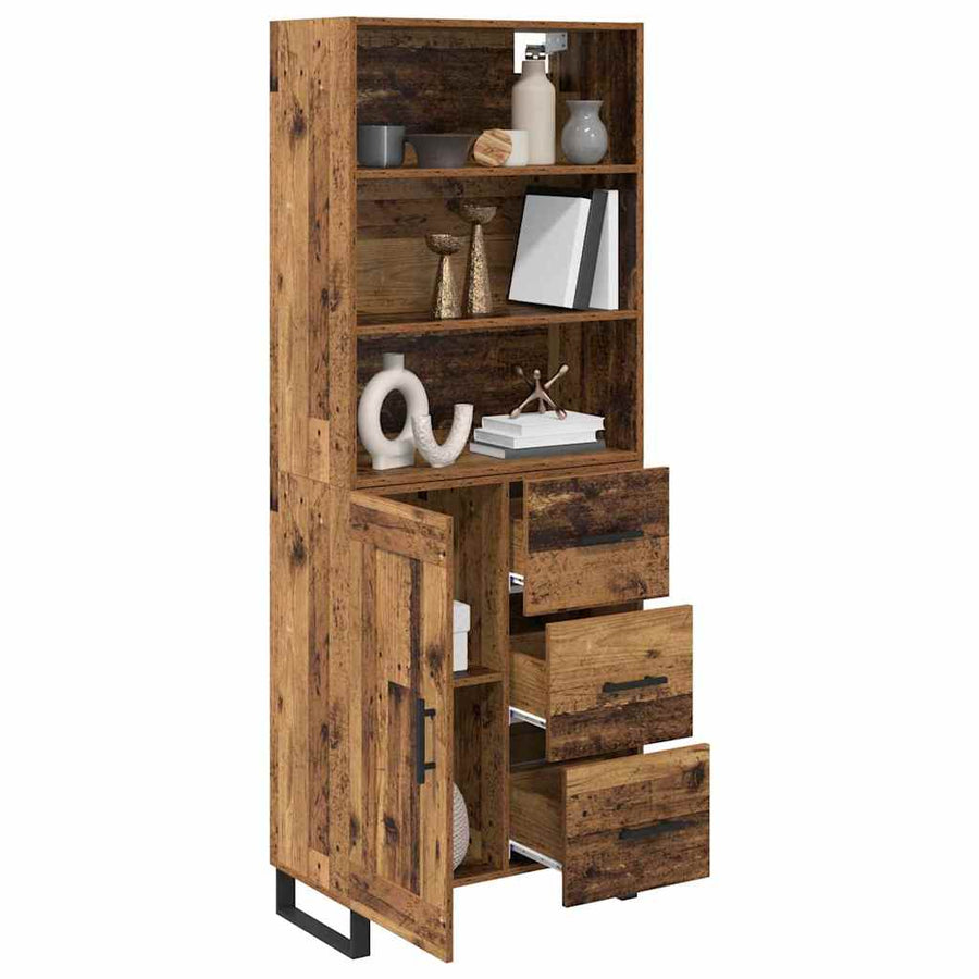 Highboard Oud hout 69,5 x 34 x 180 cm Bewerkt hout