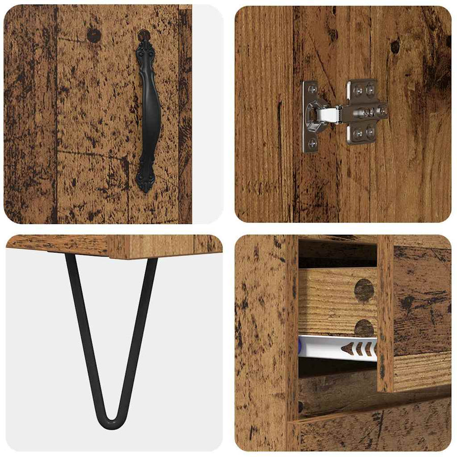 Hoge kast met lade 2 pcs Oud Hout Geengineerd Hout en Glas