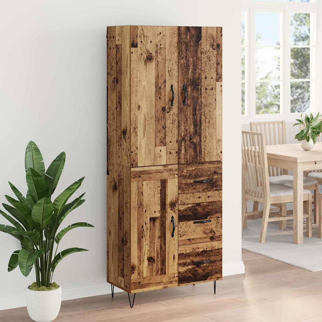 Hoge kast met lade 2 pcs Oud Hout Geengineerd Hout en Glas