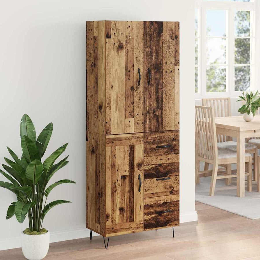 Hoge kast met lade 2 pcs Oud Hout Geengineerd Hout en Glas