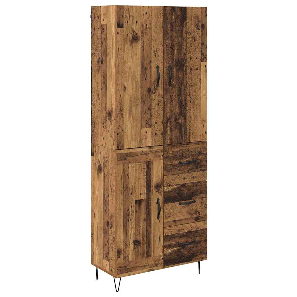 Hoge kast met lade 2 pcs Oud Hout Geengineerd Hout en Glas