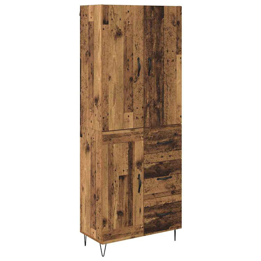 Hoge kast met lade 2 pcs Oud Hout Geengineerd Hout en Glas