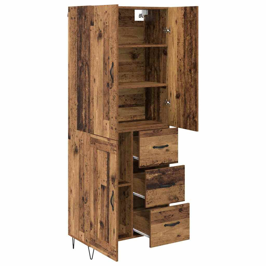 Hoge kast met lade 2 pcs Oud Hout Geengineerd Hout en Glas