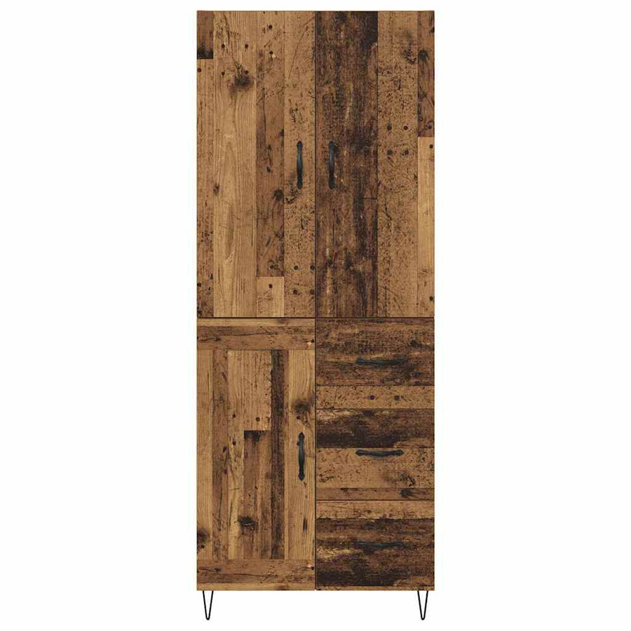 Hoge kast met lade 2 pcs Oud Hout Geengineerd Hout en Glas